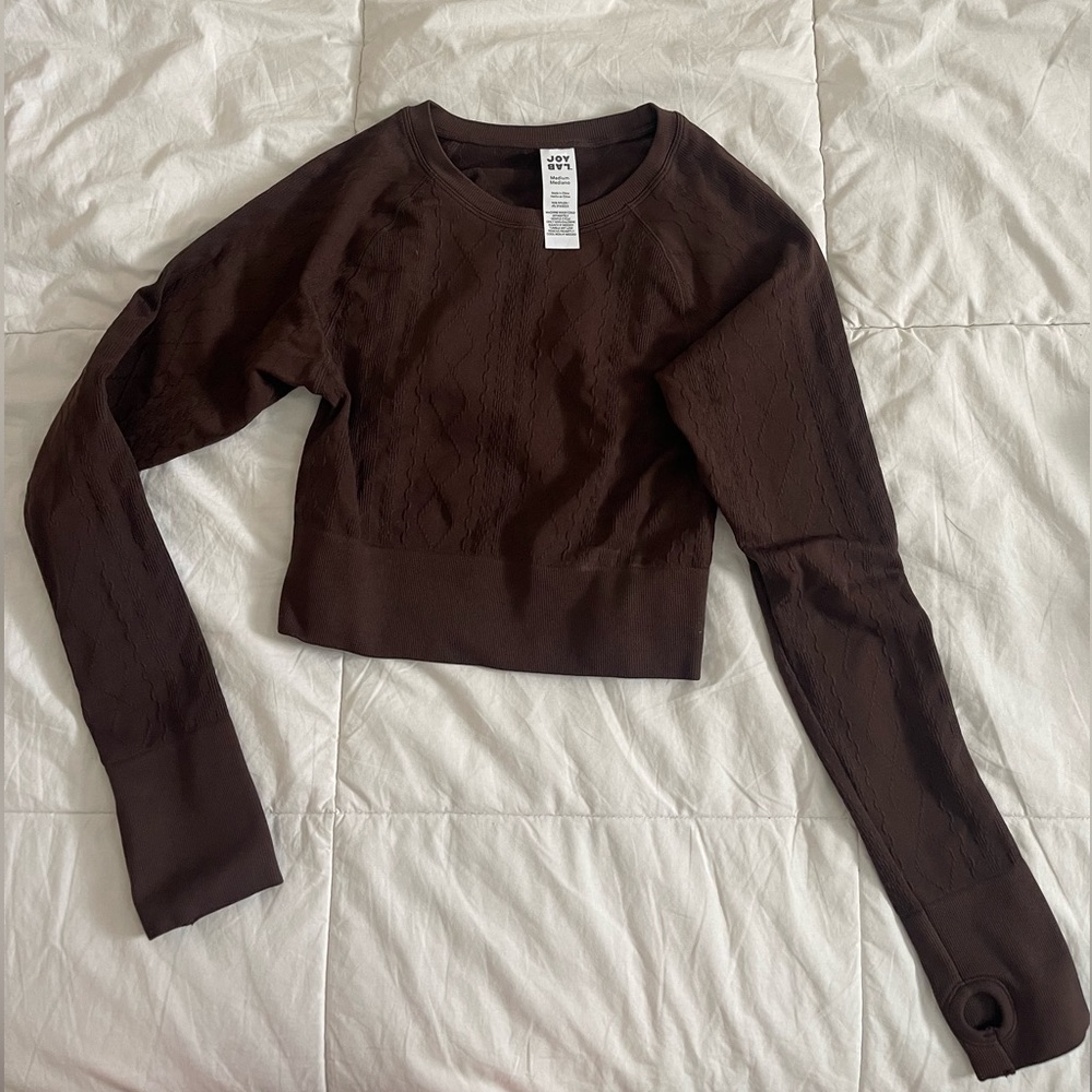 JoyLab Cable Knit Cropped Seamless Long Sleeve Top